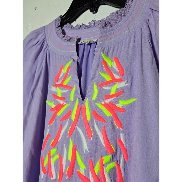 Jodifl Purple Embroidered V-Neck Knee Length Dress Size Medium Neon Easter Date - Picture 4 of 10